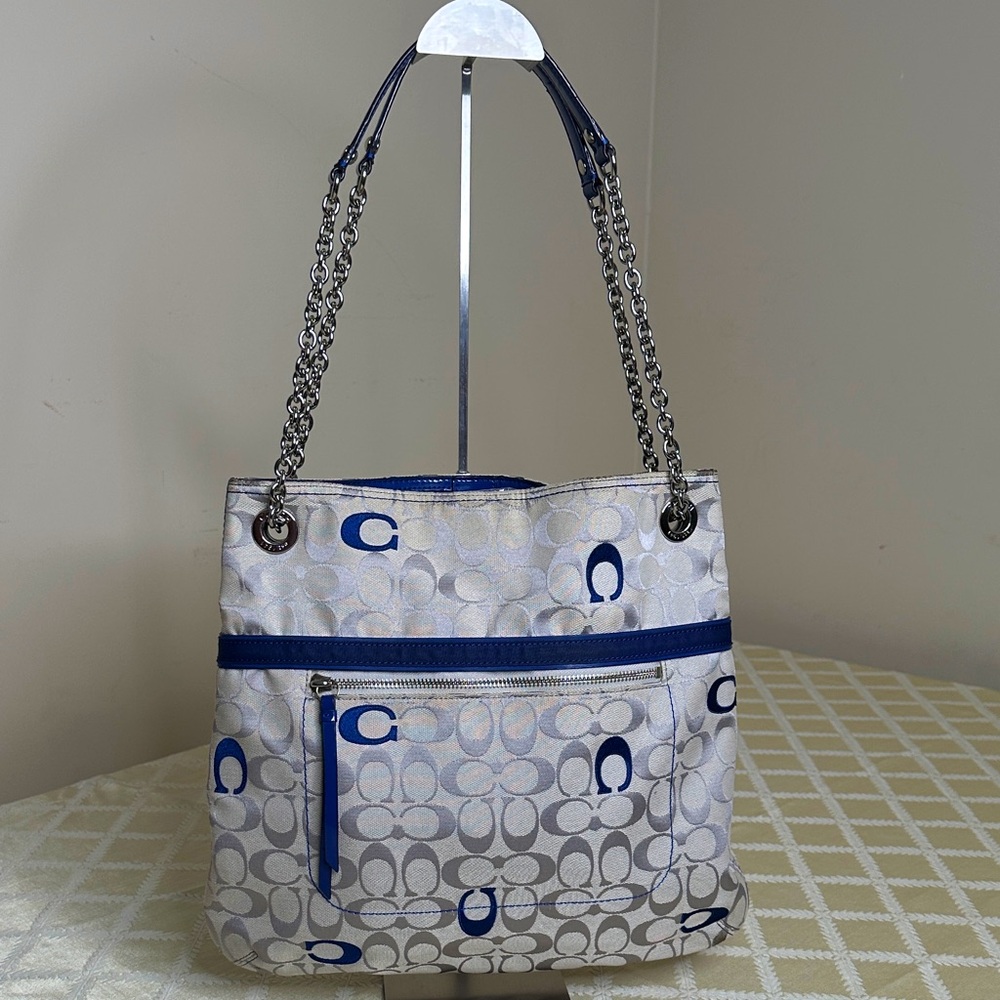 Coach Signature Blue and Gray Shoulder Bag